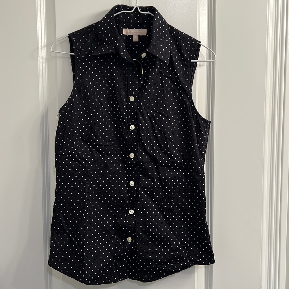 Banana Republic Black & White Polka-dot Non-iron Fitted Button-down Blouse 8